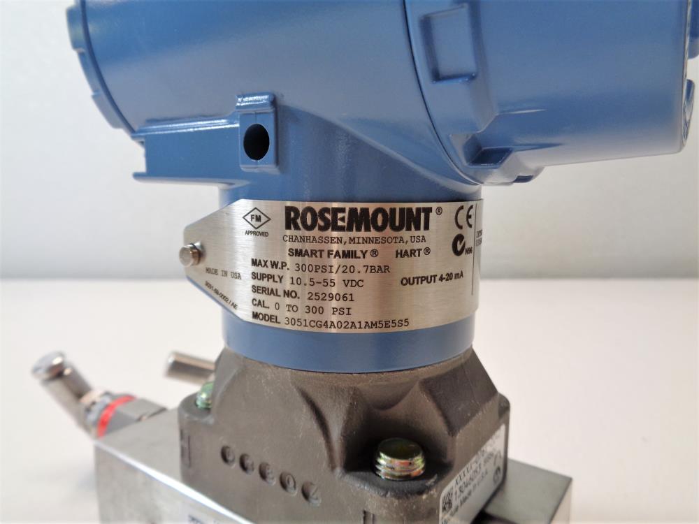 Rosemount 3051 Smart Family Pressure Transmitter 0 - 300PSI #3051CG4A02A1AM5E5S5